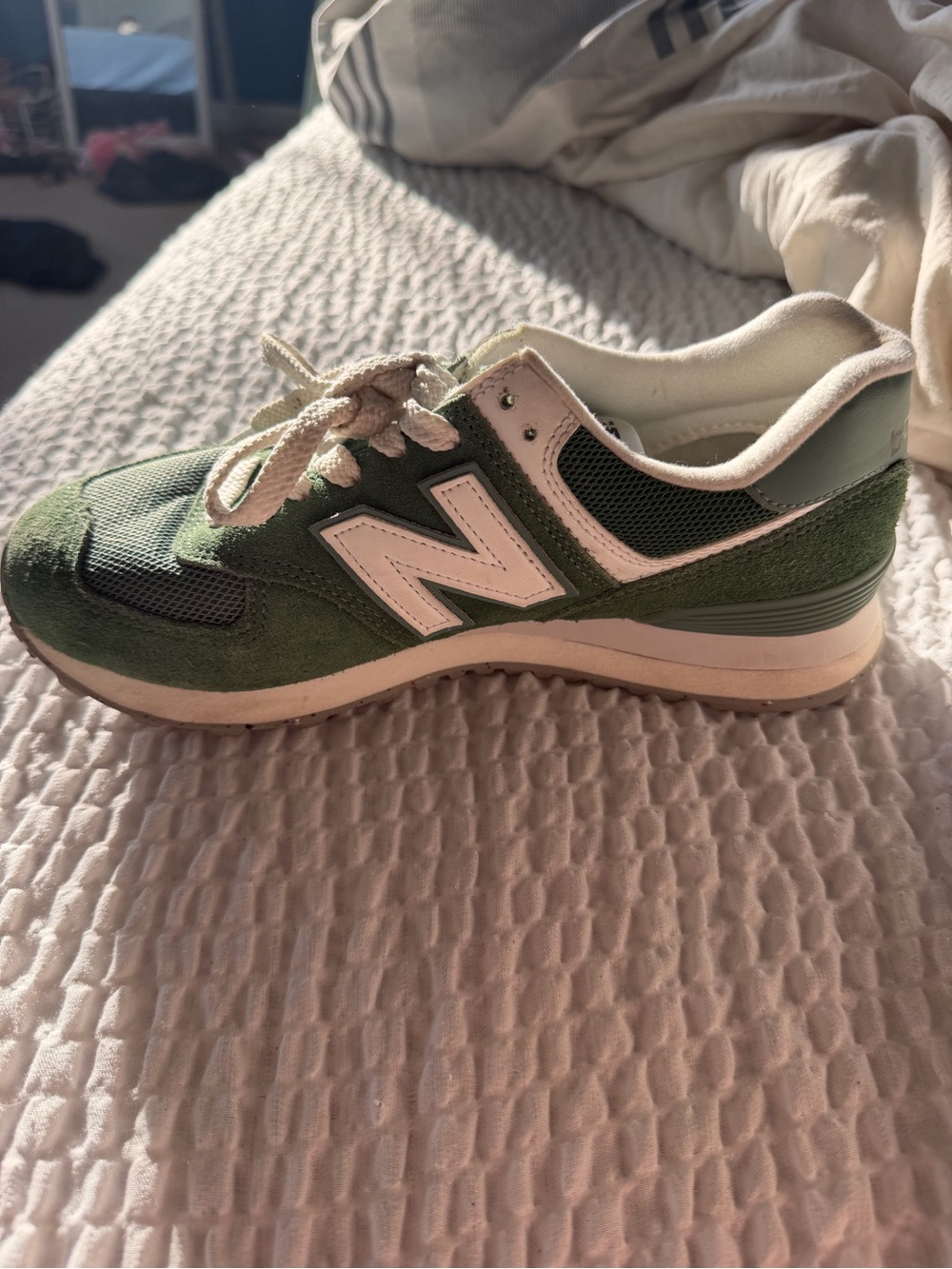 New Balance Green and White Retro Runner Sneakers